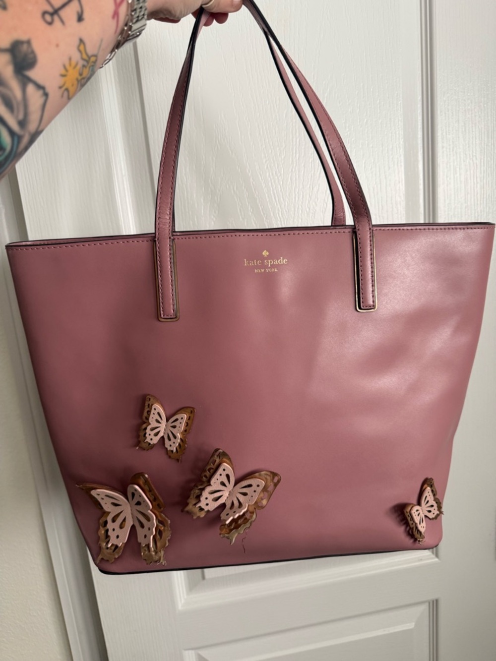 Kate Spade Pink Butterfly Tote Bag Shoulder Handbag Authentic Limited Edition
